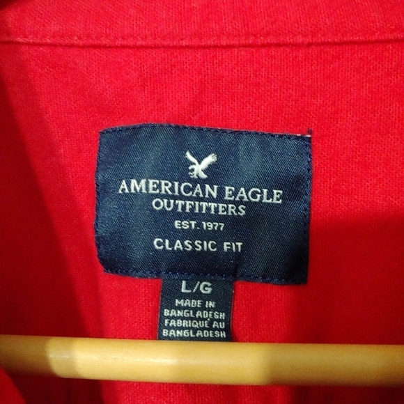 American Eagle Red Long Sleeve Button Down Flannel Shirt - Picture 3 of 5